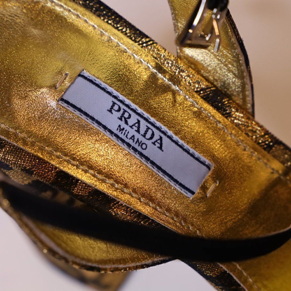 NWT Prada Jacquard Platform Heeled Sandals Sz 9 - Picture 4 of 7